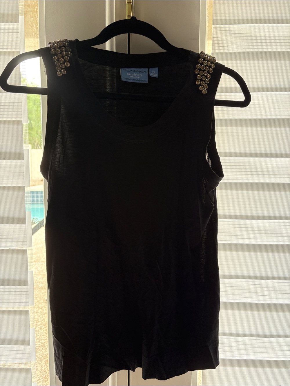 Simply Vera Vera Wang Black Tank Top with Beaded Shoulders